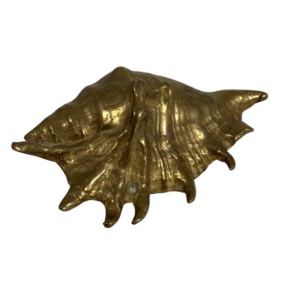 VTG Brass Conch Shell Seashell Decor Made In India 5 x 3.25" MCM Paperweight - Picture 1 of 7